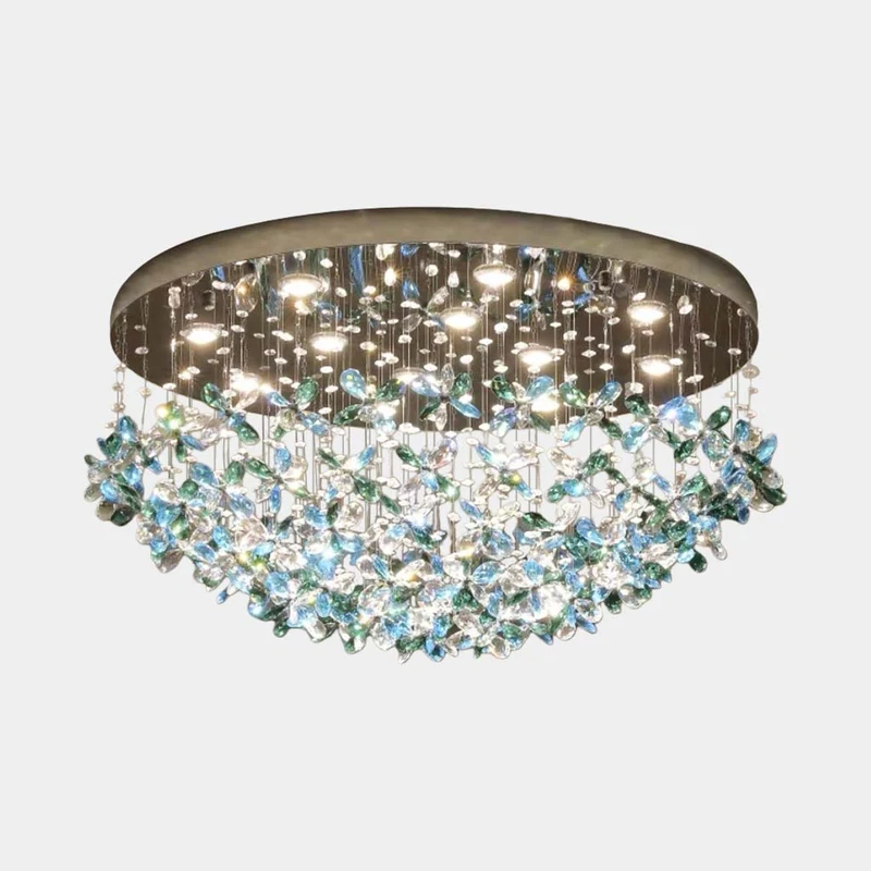 Pendant Ceiling Light Floral Green & Blue Crystal LED