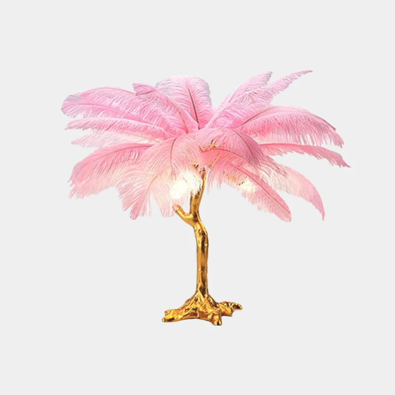 Bedside Table Lamp Decorative Tree Ostrich Feather, 3 Colors