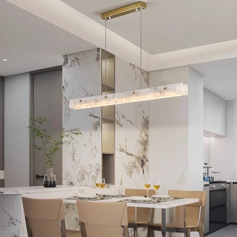 Marble Linear Pendant Light Dimmable LED for Dining Room