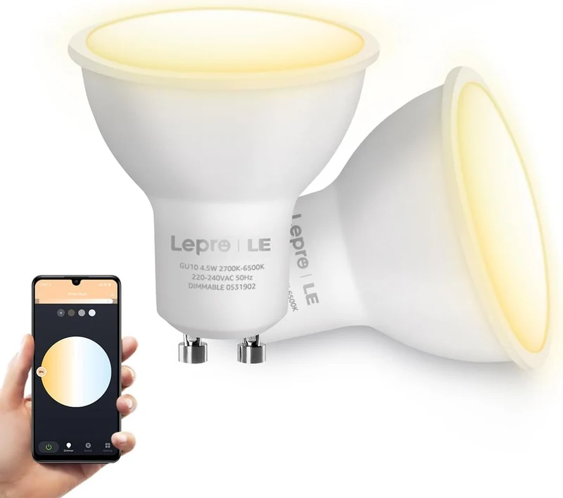 Lepro 4.5W Smart GU10 LED Lampen Warmweiß und Kaltweiß Dimmbar LED Leuchtmittel, Wlan LED Birnen, Ersatz für 50W Halogenglühlampe, kompatibel mit Alexa und Google Home, 2 Pack