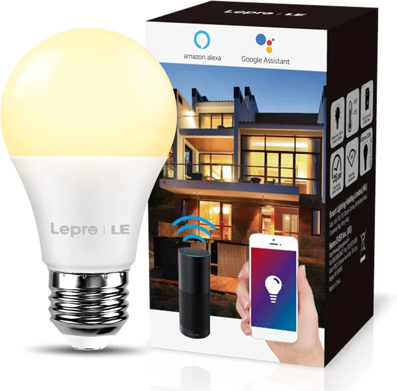 Lepro E27 Smart Lampe, 9W Smart Glühlampen WLAN LED Birnen WiFi LED Light Bulb 806LM Smart Home Lampen Dimmbare Birne, 2.4 GHz, Dimmbares Warmes Licht, Kompatibel mit Alexa Echo, Google Home, 1 Pack