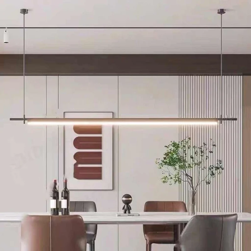 Pendant Light Slim Linear LED with Hanging Rods, Black