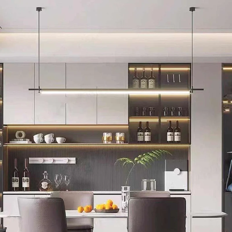 Pendant Light Slim Linear LED with Hanging Rods, Black