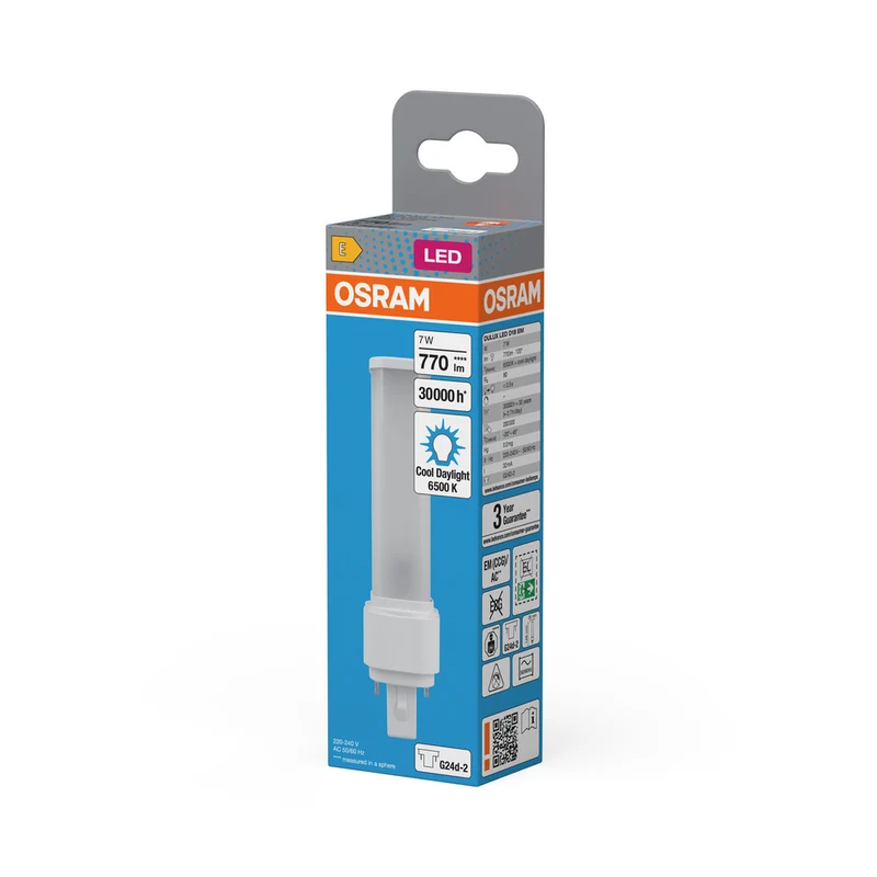 OSRAM DULUX LED D18 EM & AC MAINS Stablampe, 7W, 6500K, Kaltweiß, G24D-2
