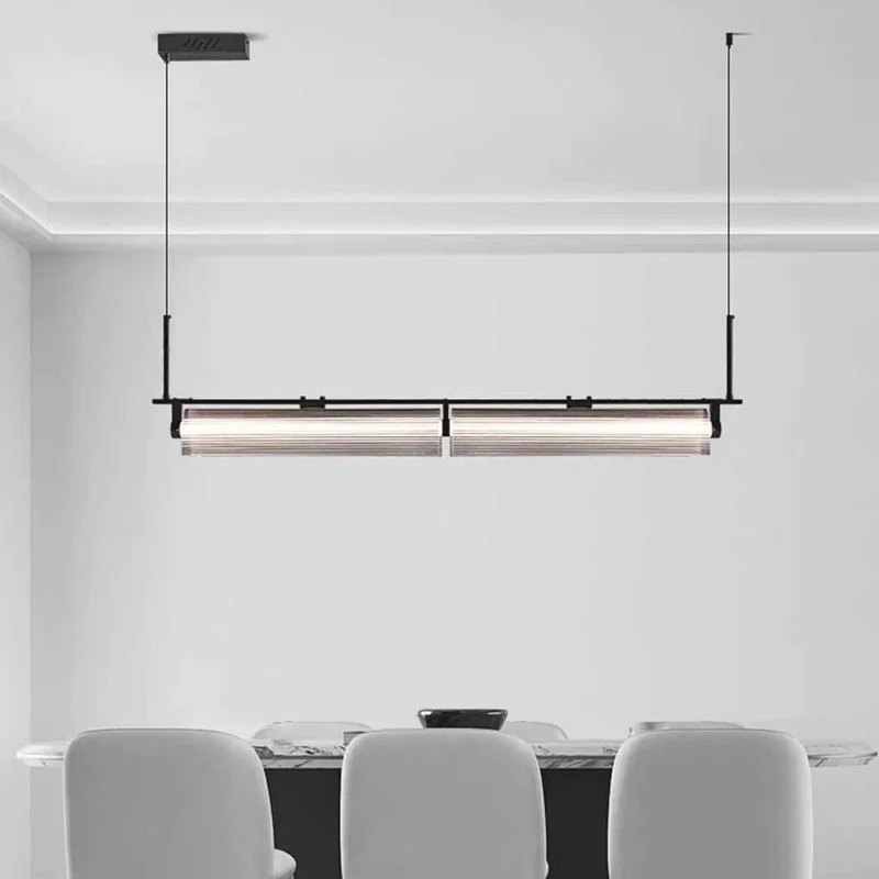 Pendant Light Ribbed Glass Linear Dimmable LED, Black
