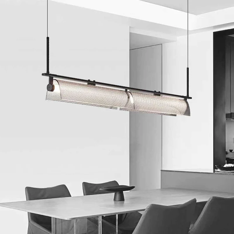 Pendant Light Ribbed Glass Linear Dimmable LED, Black