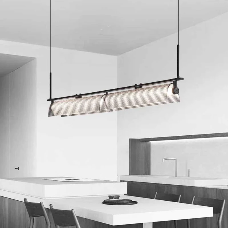 Pendant Light Ribbed Glass Linear Dimmable LED, Black