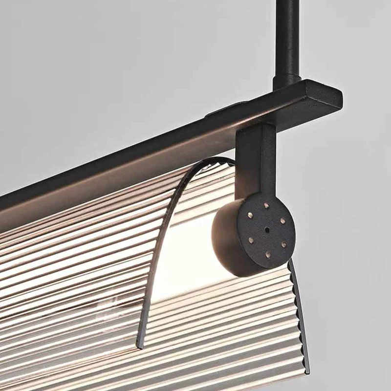 Pendant Light Ribbed Glass Linear Dimmable LED, Black