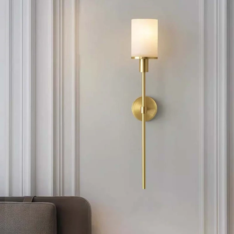 Wall Sconce Light Copper Cylinder Marble Shade