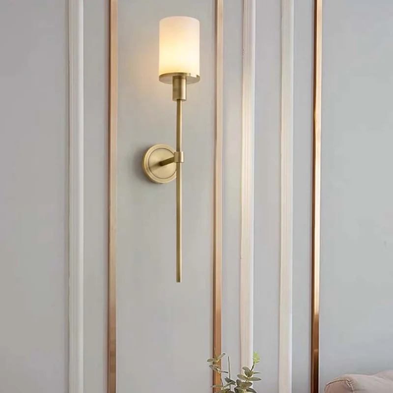 Wall Sconce Light Copper Cylinder Marble Shade