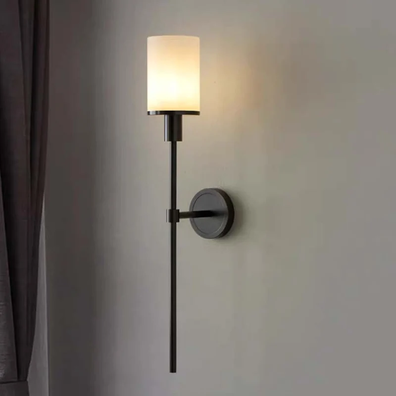 Wall Sconce Light Copper Cylinder Marble Shade
