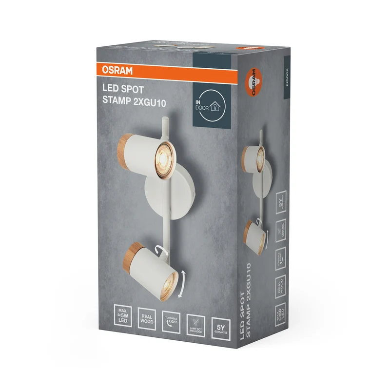 OSRAM LED Spot Stamp Deckenleuchte 2xGU10 Weiß und Holz