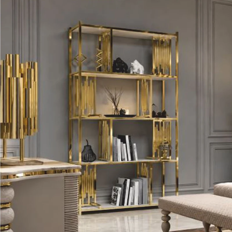 Casa Padrino Luxus Regalschrank Gold / Weiß 120 x H. 252 cm - Hotel Möbel - Wohnzimmer Möbel - Luxus Möbel