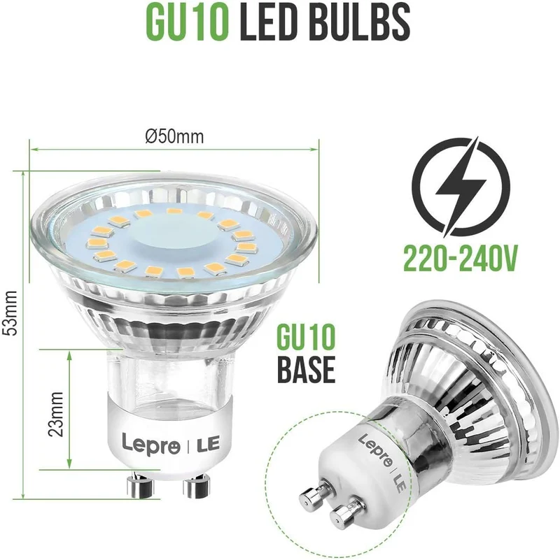Lepro GU10 LED Lampe, 4W 325 Lumen LED Leuchtmittel ersetzt 50W Halogenlampen, 5000 Kelvin Kaltweiss, 110°Strahlwinkel Reflektorlampen, 10 Stück