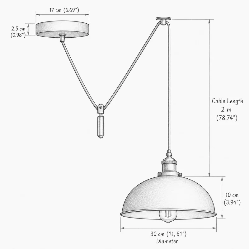 Vintage Seilzug Hängelampe | Dezentrale Deckenlampe mit E27 kuppel~4033