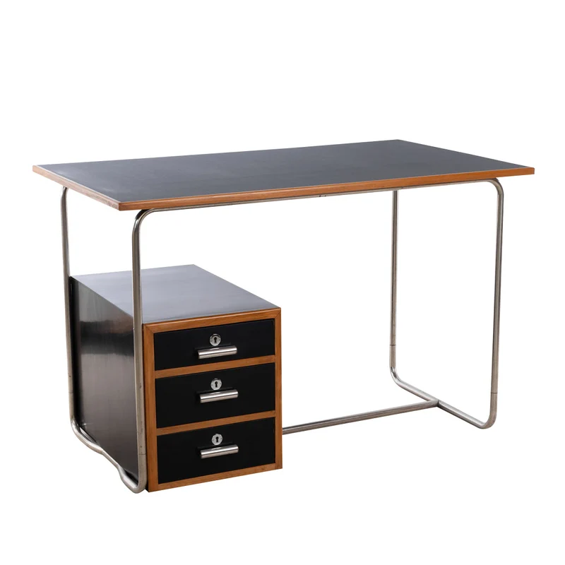 1930er Bauhaus Schreibtisch, ebonisiert mit Linoleumplatte