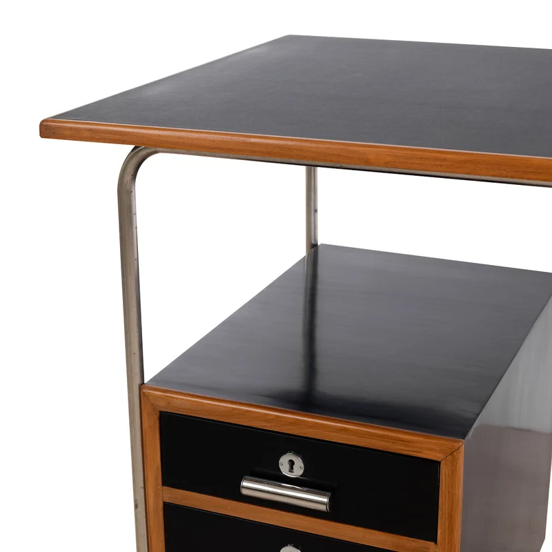 1930er Bauhaus Schreibtisch, ebonisiert mit Linoleumplatte