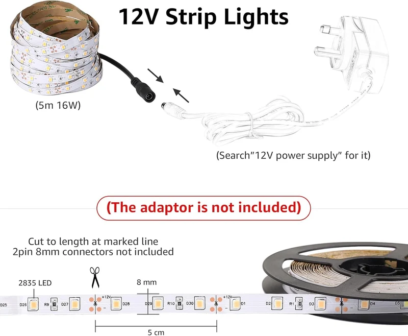 Lepro LED Strip Warmweiss, 10M(5M*2) LED Streifen 12V Selbstklebend, Band jeder mit 300 Stück 2835 LEDs 2300 Lumen, 3000K Warmweiß Dimmbar Leiste, DIY Lichtband für Innen Heim Deko, Kein Netzteil