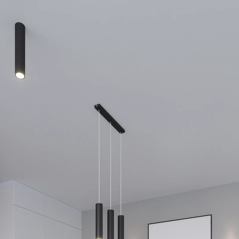Zylindrische schwarze Hängelampe mit 3 Lichtern – Arothis