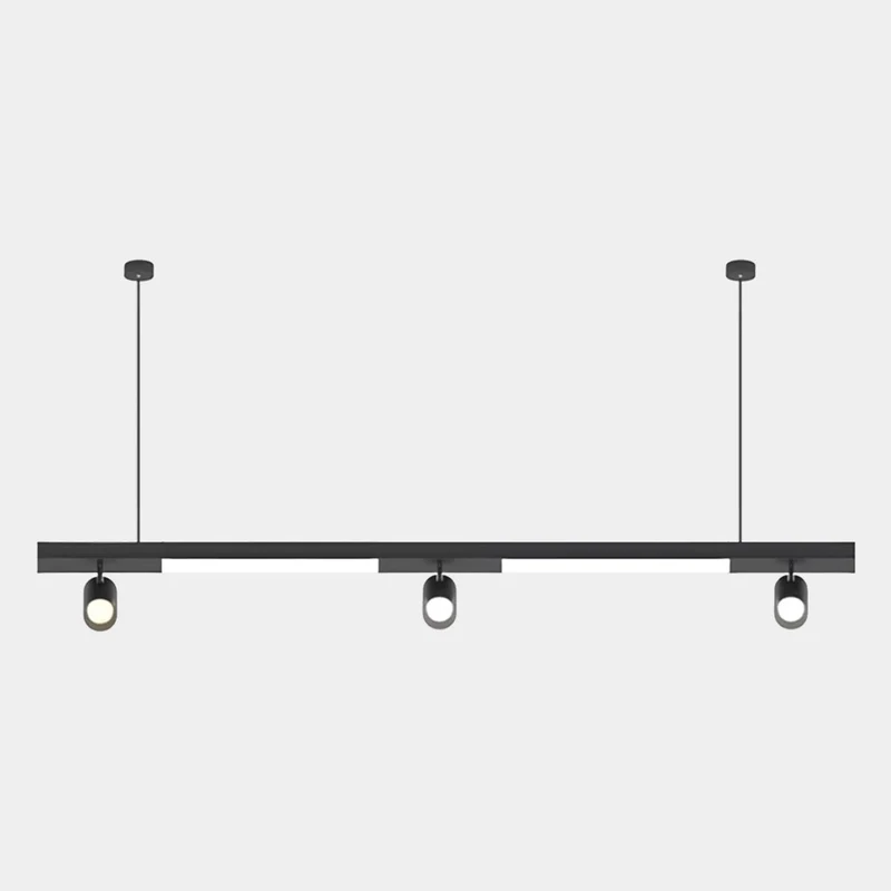 Linear LED Pendant Light with Spotlights for Shops/Offices, Black