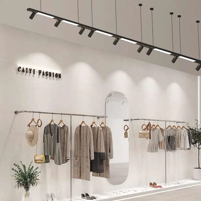 Linear LED Pendant Light with Spotlights for Shops/Offices, Black