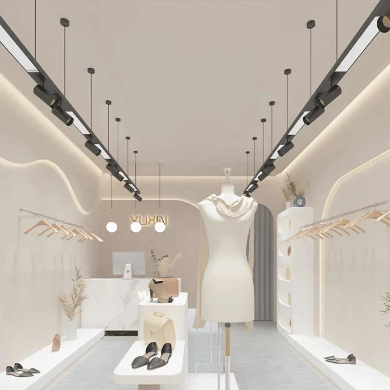Linear LED Pendant Light with Spotlights for Shops/Offices, Black