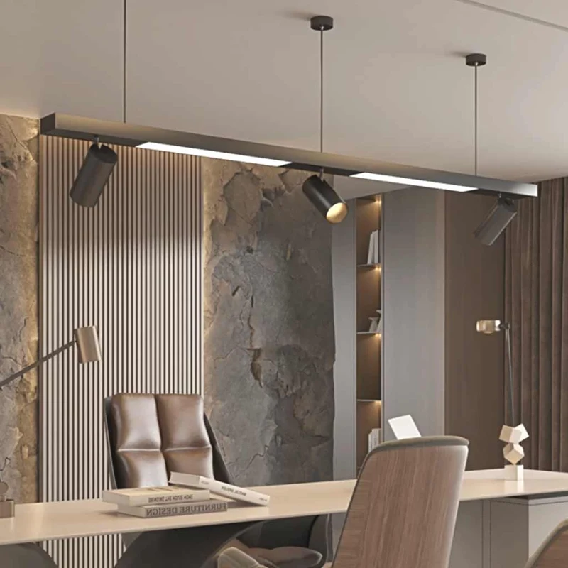 Linear LED Pendant Light with Spotlights for Shops/Offices, Black