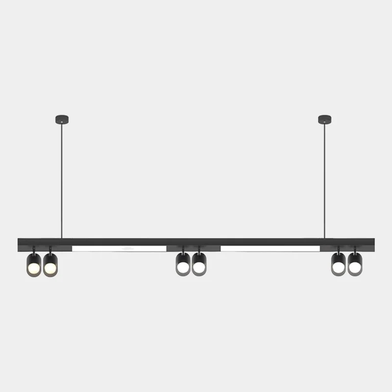Linear LED Pendant Light with Spotlights for Shops/Offices, Black
