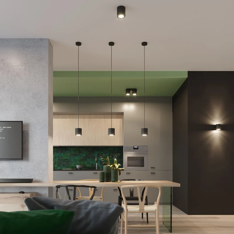 Moderne schwarze zylindrische Pendelleuchte – Asterion