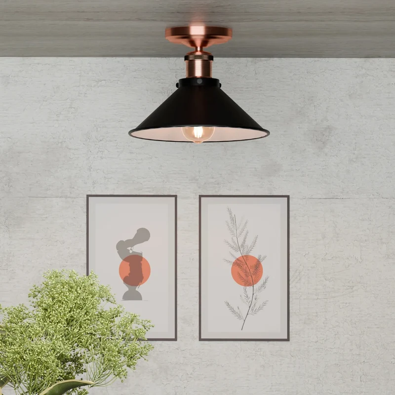 Unterputz Deckenleuchte Kupfer Schwarz – Industrie Trichterlampe | Ø 22cm | E27 ~3982