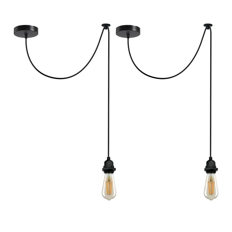 E27 Pendelleuchte IP44 Lampenfassung Schwarz Metall 2 m PVC-Kabel~3886