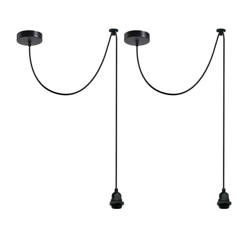 E27 Pendelleuchte IP44 Lampenfassung Schwarz Metall 2 m PVC-Kabel~3886