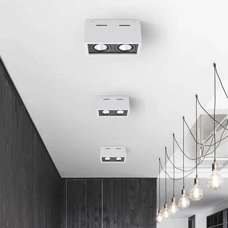Cube LED Flush Mount Ceiling Light with Spotlights, Black / White