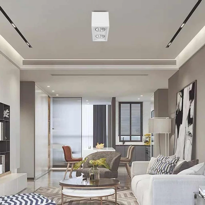 Cube LED Flush Mount Ceiling Light with Spotlights, Black / White