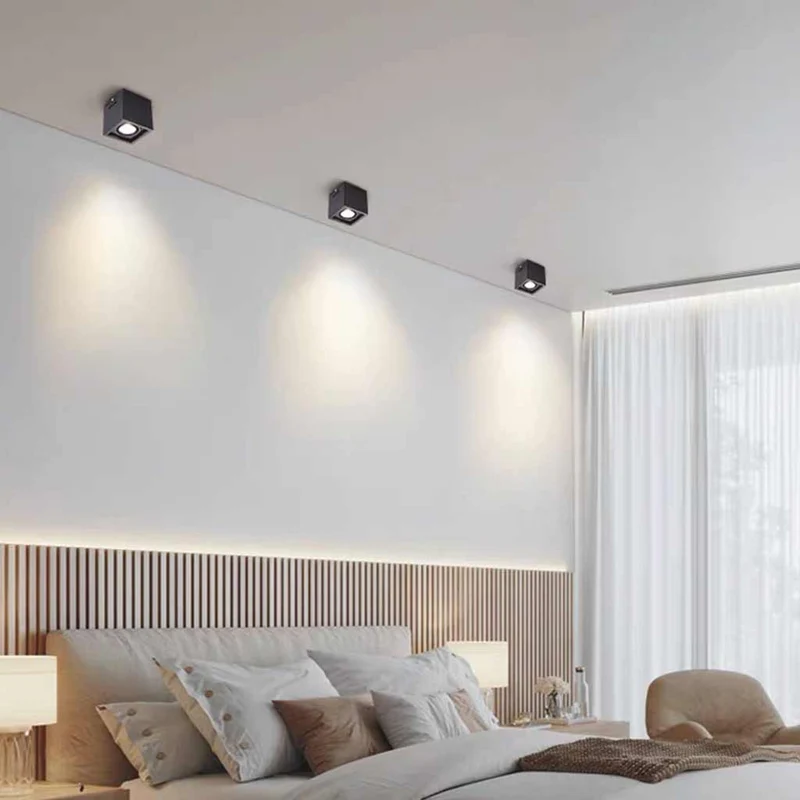 Cube LED Flush Mount Ceiling Light with Spotlights, Black / White