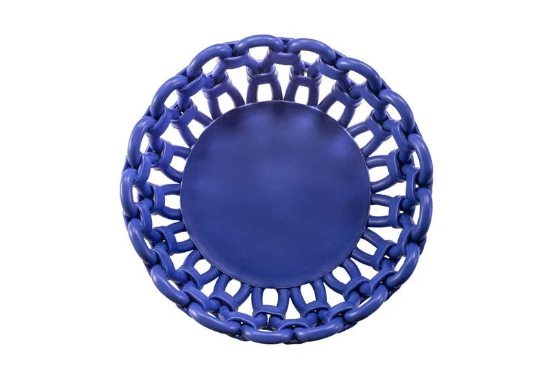 Casa Padrino Luxus Schale Blau Ø 31,5 x H. 12 cm - Runde Deko Schale aus hochwertiger Keramik mit seilartig gewundener Struktur - Luxus Deko Accessoires