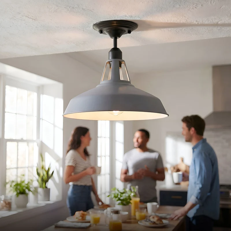 Emaille-Optik Deckenleuchte Fabrikstil Semi Flush E27 ~3806