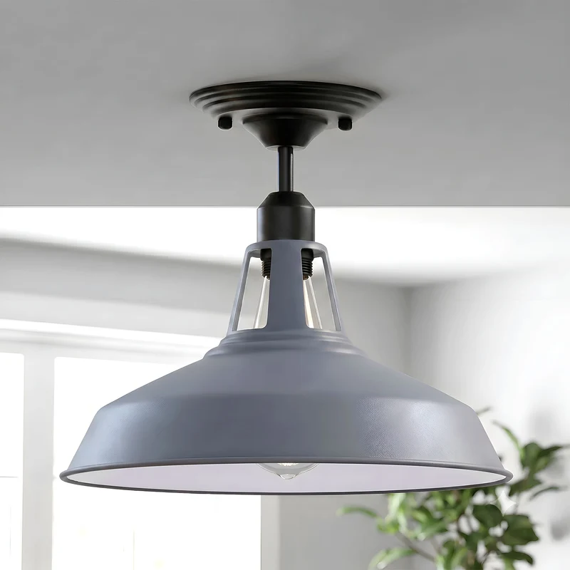Emaille-Optik Deckenleuchte Fabrikstil Semi Flush E27 ~3806