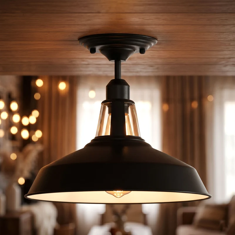 Emaille-Optik Deckenleuchte Fabrikstil Semi Flush E27 ~3806