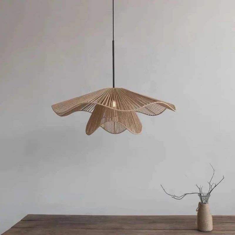 Hanging Pendant Light Straw Hat Woven Hemp Rope