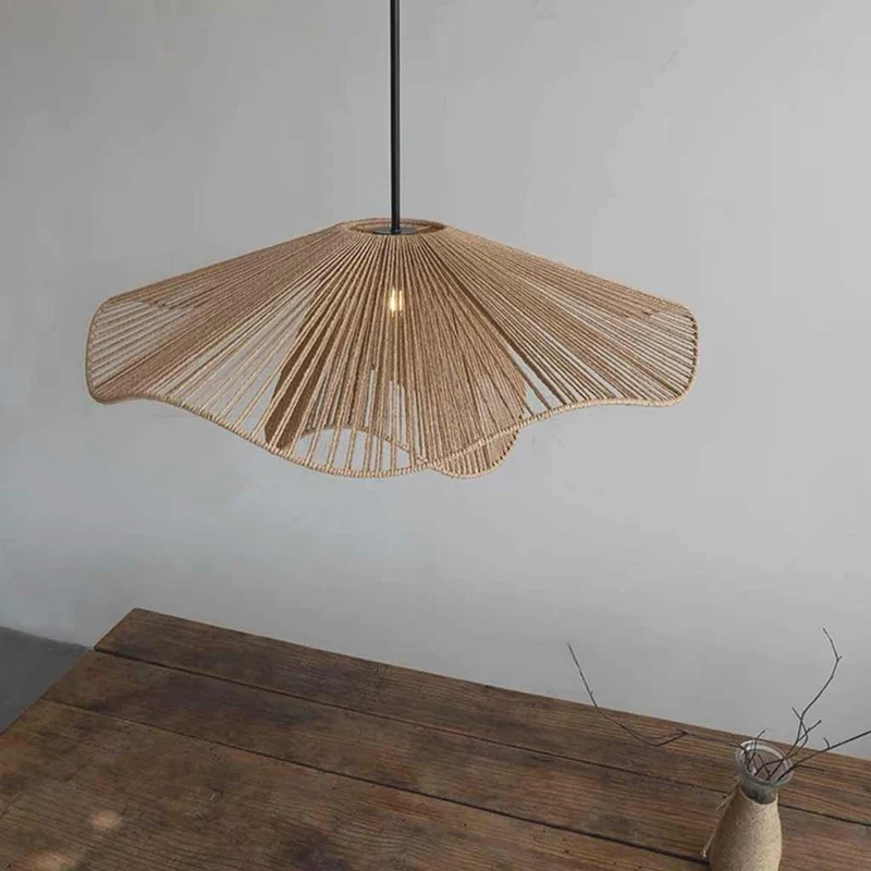Hanging Pendant Light Straw Hat Woven Hemp Rope