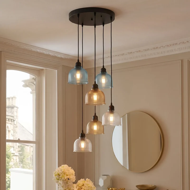 Moderne Glas Pendelleuchte | Vintage Multi Kopf Anhänger verstellbar E27~4052