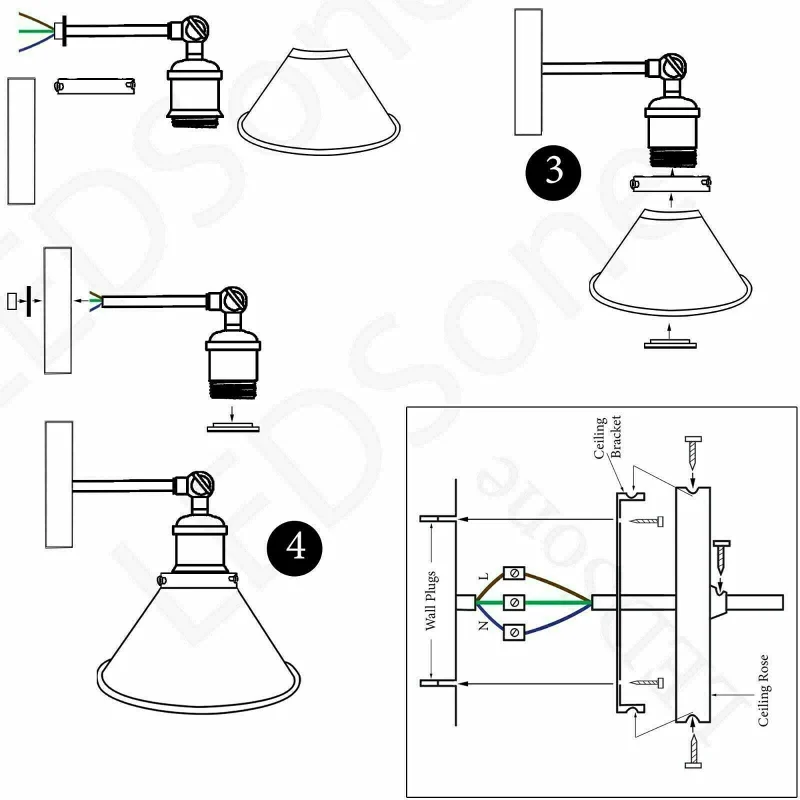 LEDSONE Retro Wandleuchte Industrie-Design E27 Metall ~3826