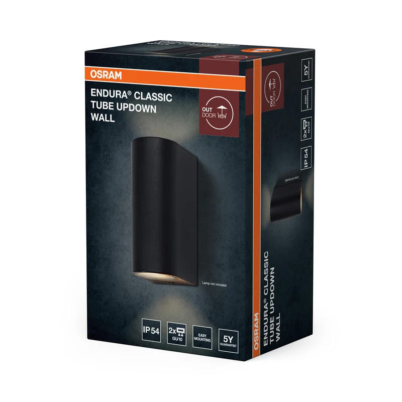 OSRAM Außenwandleuchte, Außenwandleuchte, Dark Grey, GU10, 2x5 W max. , IP54, Glas, 25. 000 h Lebensdauer, Carbon Fibre nylon, IK06