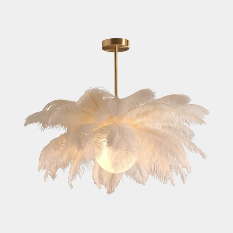 Chandelier Ceiling Light Ostrich Feather, White