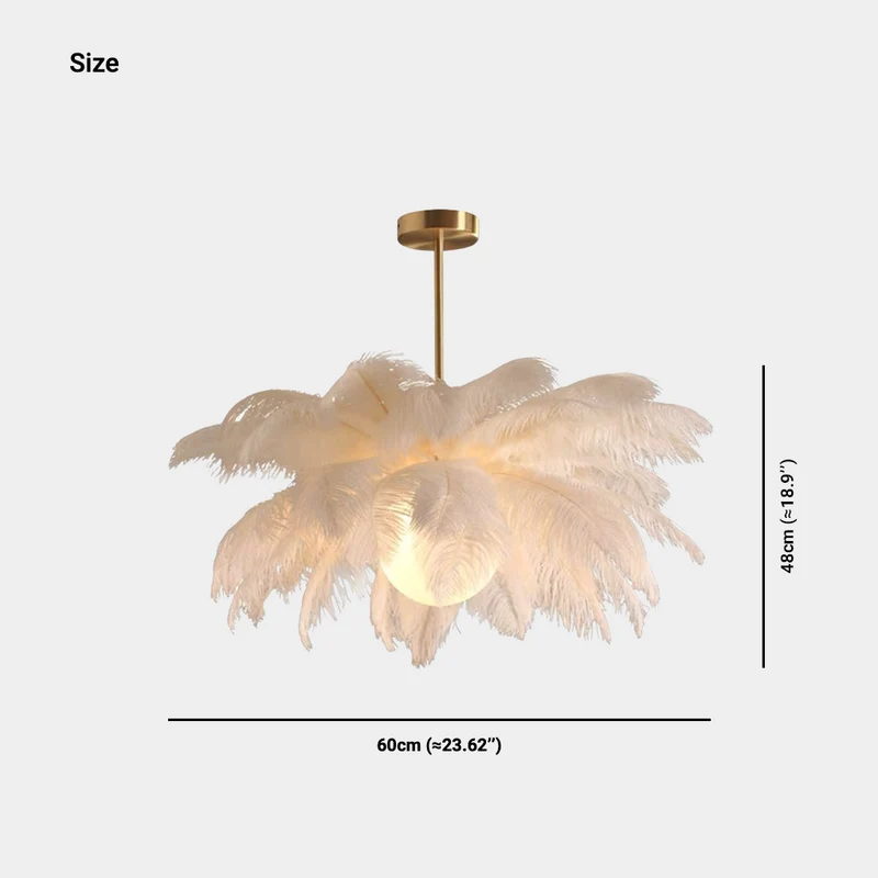 Chandelier Ceiling Light Ostrich Feather, White