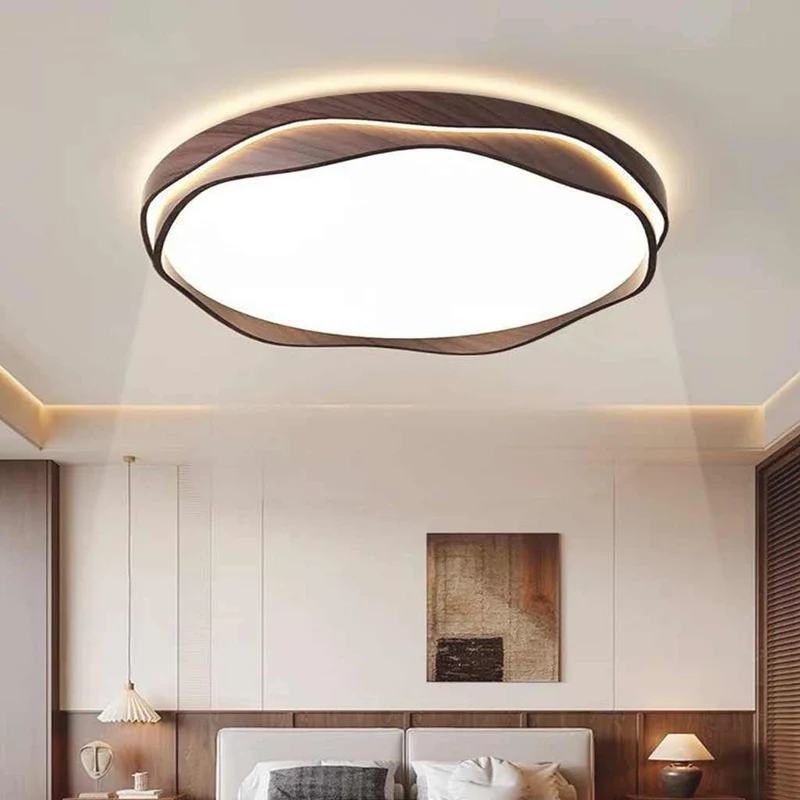 Flush Mount Ceiling Light LED Dimmable, Walnut Color