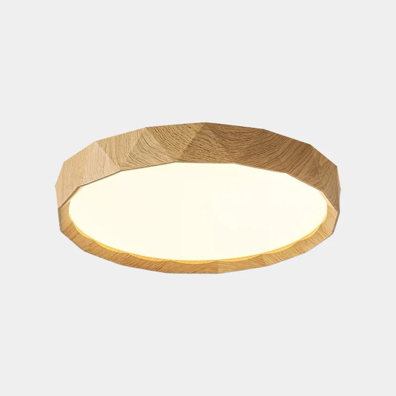 Flush Mount Ceiling Light Round Wood Grain LED, Log / Walnut Color