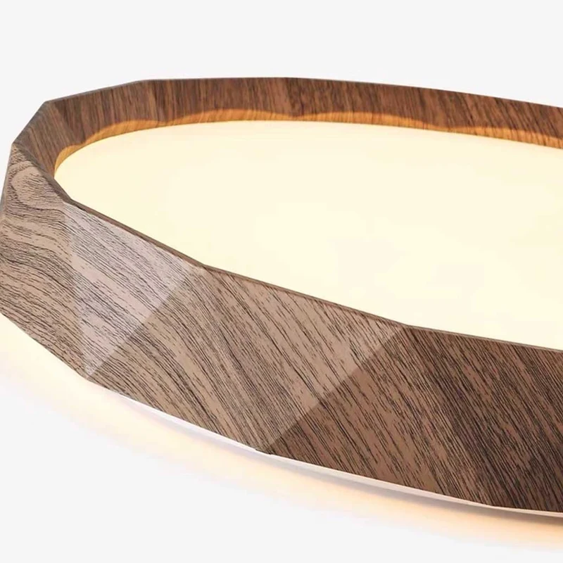 Flush Mount Ceiling Light Round Wood Grain LED, Log / Walnut Color