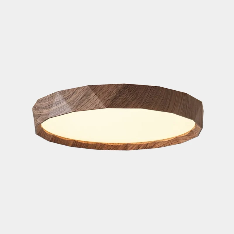 Flush Mount Ceiling Light Round Wood Grain LED, Log / Walnut Color